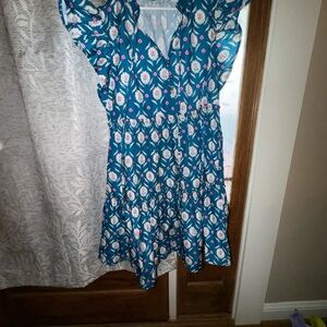 Floral Blue Dress with Ruffle Sleeves